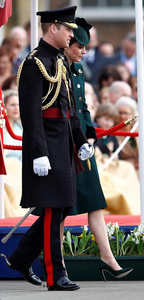  The pair arriving at the 1st Battalion Irish Guards during the St. Patrick's Day Parade, at the Cavalry Barracks, in Hounslow