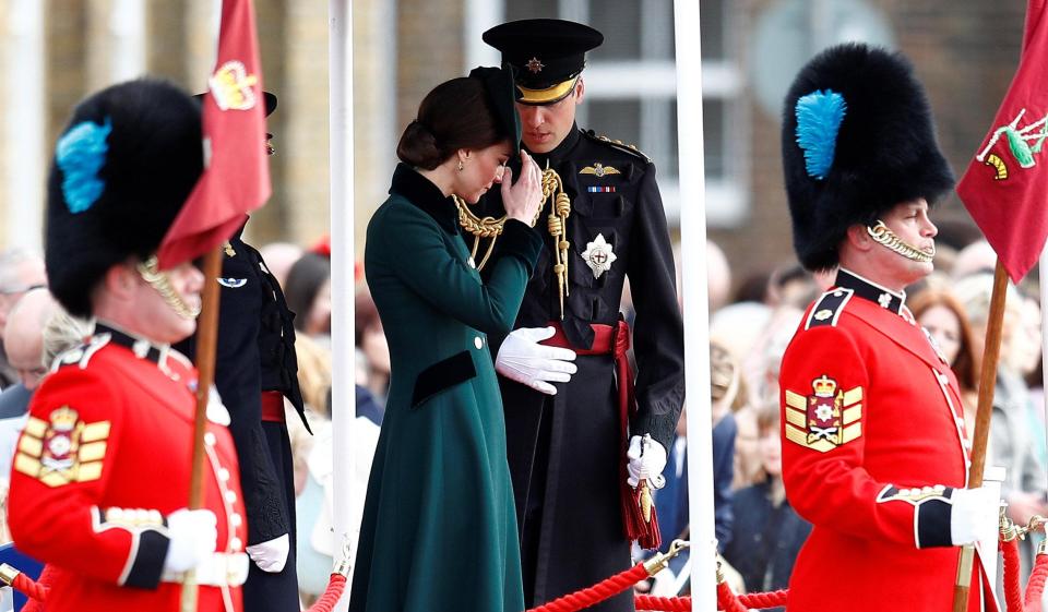  The Royal couple pictured talking after arriving for the annual parade from the 1st Irish Battalion Guardsmen