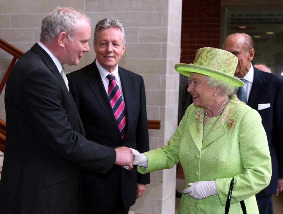  Queen Elizabeth shakes hands with Deputy First Minister of Northern Ireland McGuinness in 2012