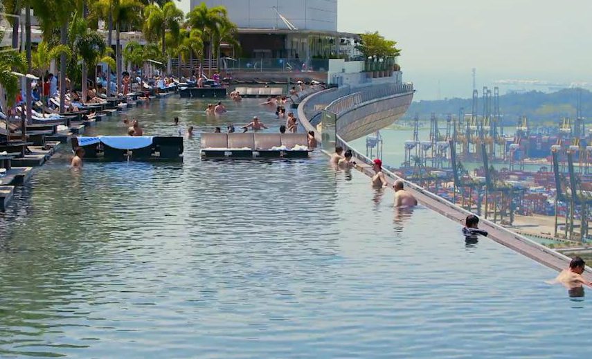 The infinity pool at the Marina Bay Sands hotel in Singapore is the longest elevated infinity pool in the world 
