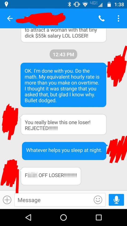  As the dater tries to justify his bank balance, the woman insists that he's the one who has 'blown it'