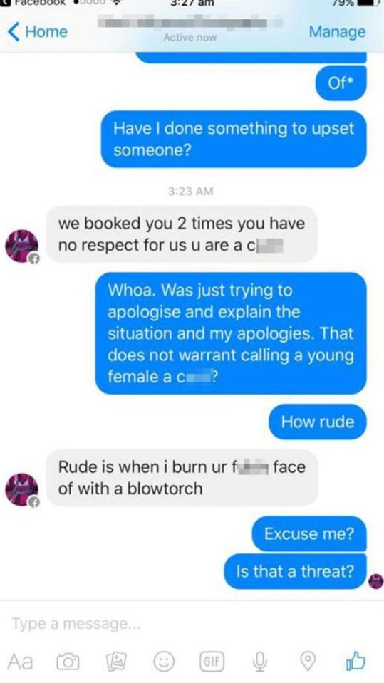 The model was bombarded with abuse by the photographer after she tried to re organise a shoot
