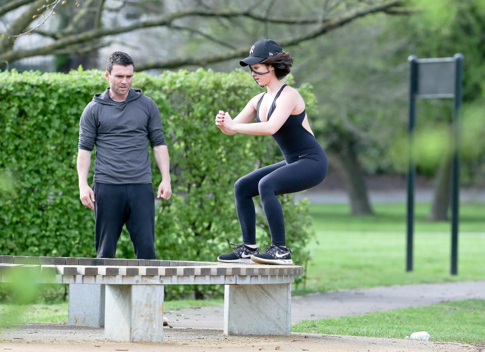 She did some tough jumps on a park bench 