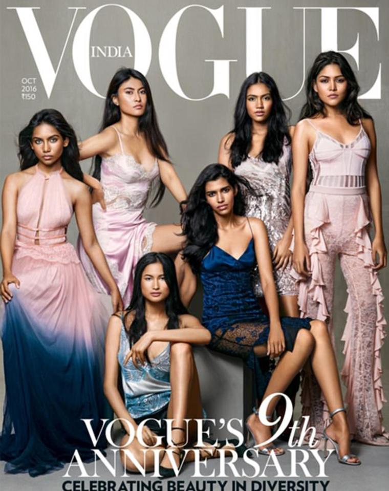  Raudha, pictured far left, appeared on the October 2016 cover of Vogue India