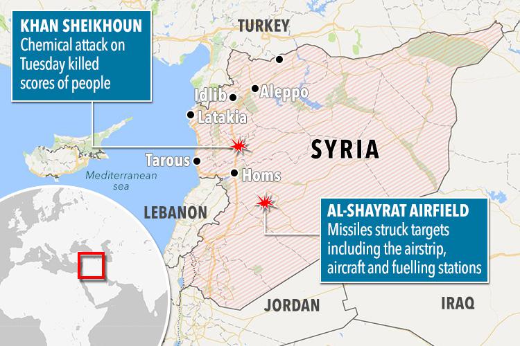 A map shows the location of Shayrat Airfield in Syria, the site of US missile strikes this morning