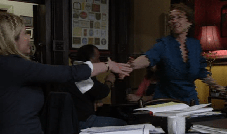  Fi was at the heart of another moment that got viewers talking - stalwart barmaid Tracey getting a line