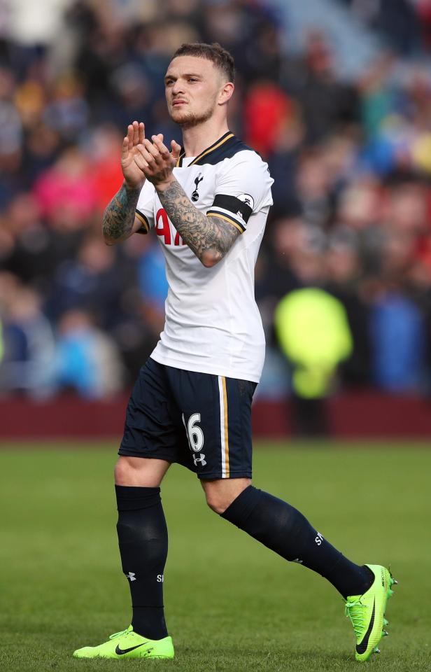  The right-back applauds the travelling Tottenham Hotspur fans after they beat Burnley 2-0 at Turf Moor