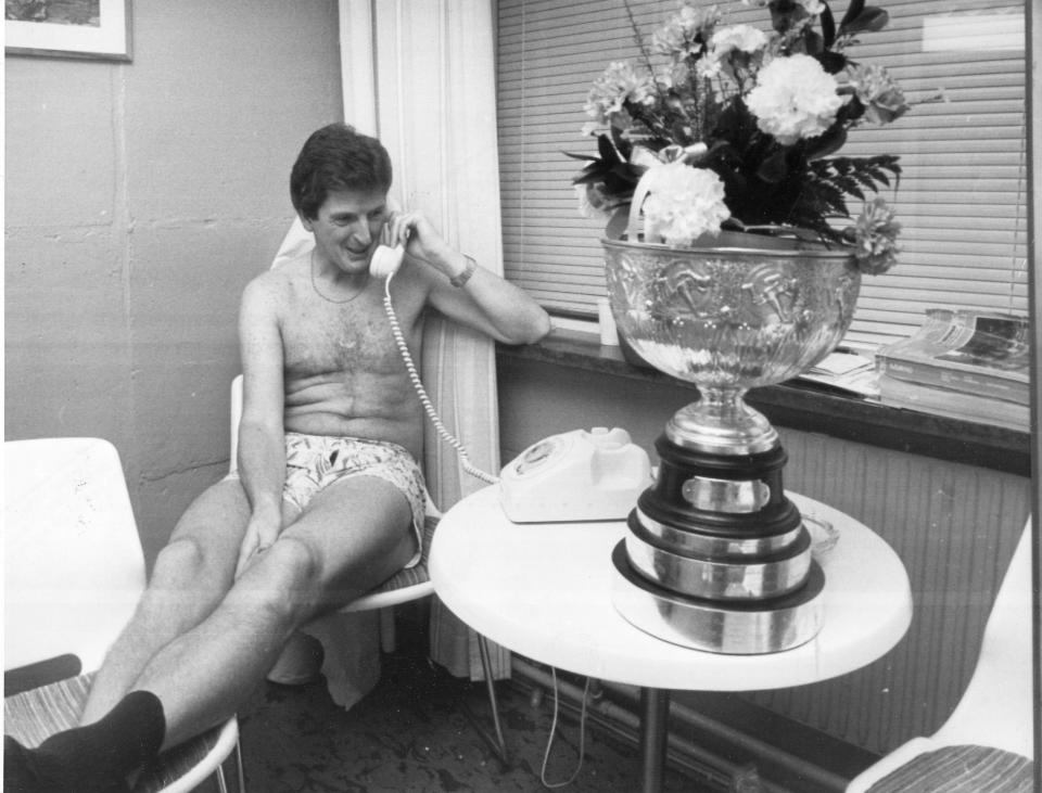 Roy Hodgson relaxes after winning a game while in charge of Swedish side Malmo