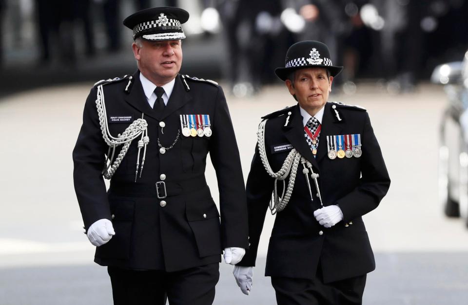  Cressida Dick (R) the new Commissioner of the Metropolitan Police arrives on her first day in the job, at Southwark Cathedral with Deputy Commissioner Craig Mackey
