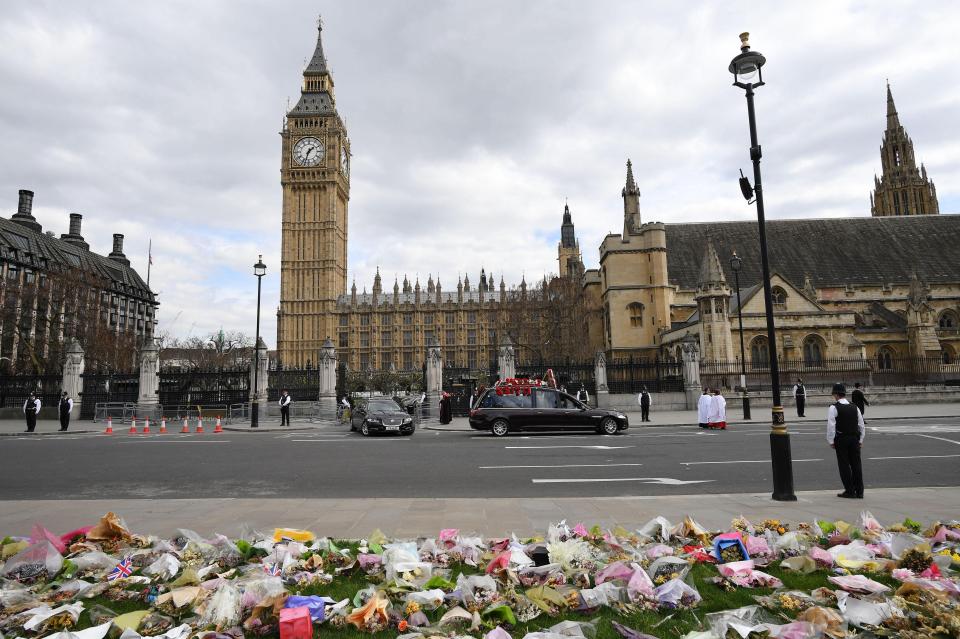  Floral tributes were left at Westminster to pay respects to the fallen police officer