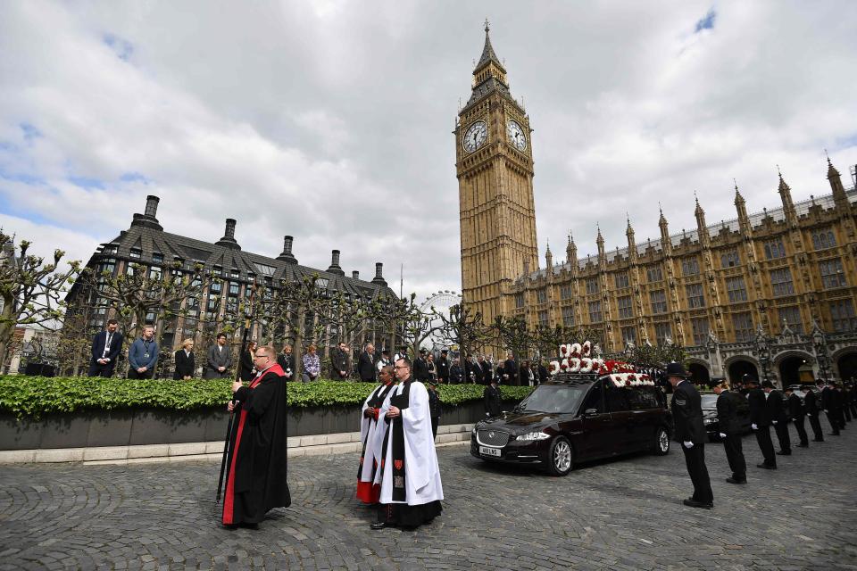  The funeral cortege for PC Palmer moves his body from Westminster, where he died, to Southwark Cathedral for the funeral