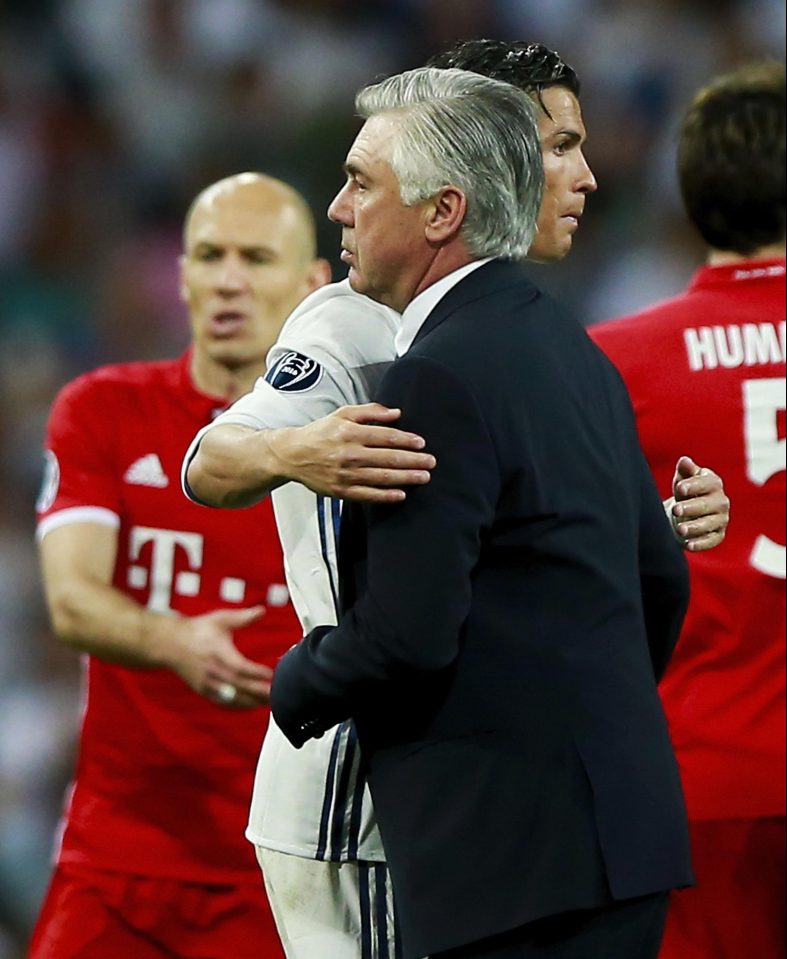 Cristiano Ronaldo warmly embraces Carlo Ancelotti after controversial game
