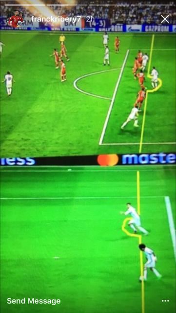 Franck Ribery posted on Instagram showing Cristiano Ronaldo was offside for two of his goals