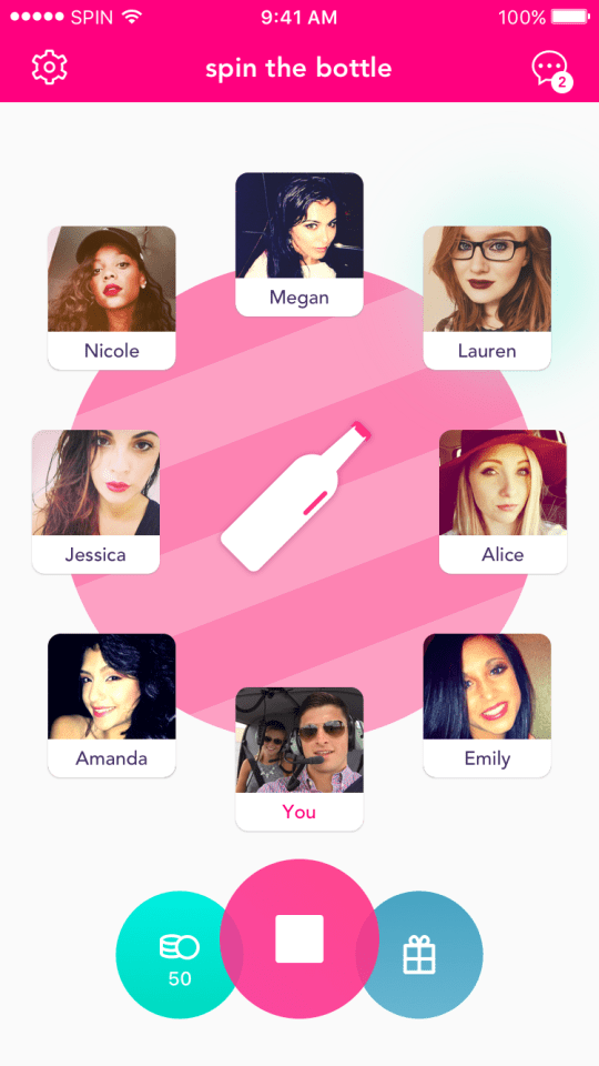  With the swipe of a finger, spin the bottle and watch as it swirls past potential matches from your area that are looking to play