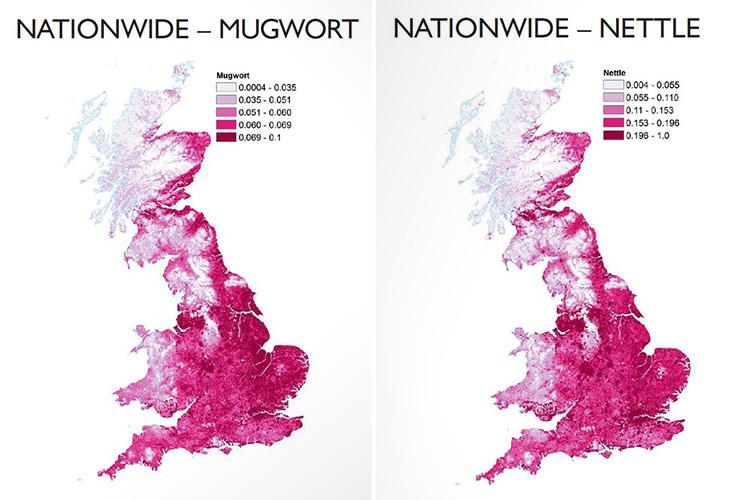 It is hoped the maps will help people decide where to live if they suffer from hay fever