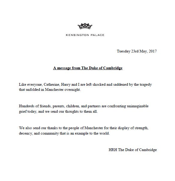  Kensington Palace released this statement this afternoon