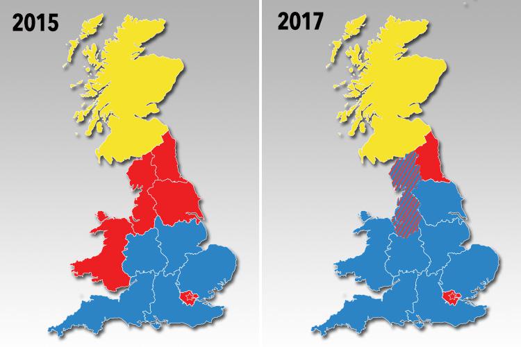 The Conservatives are ahead or neck-and-neck in every region of Britain except London, the North-East and Scotland