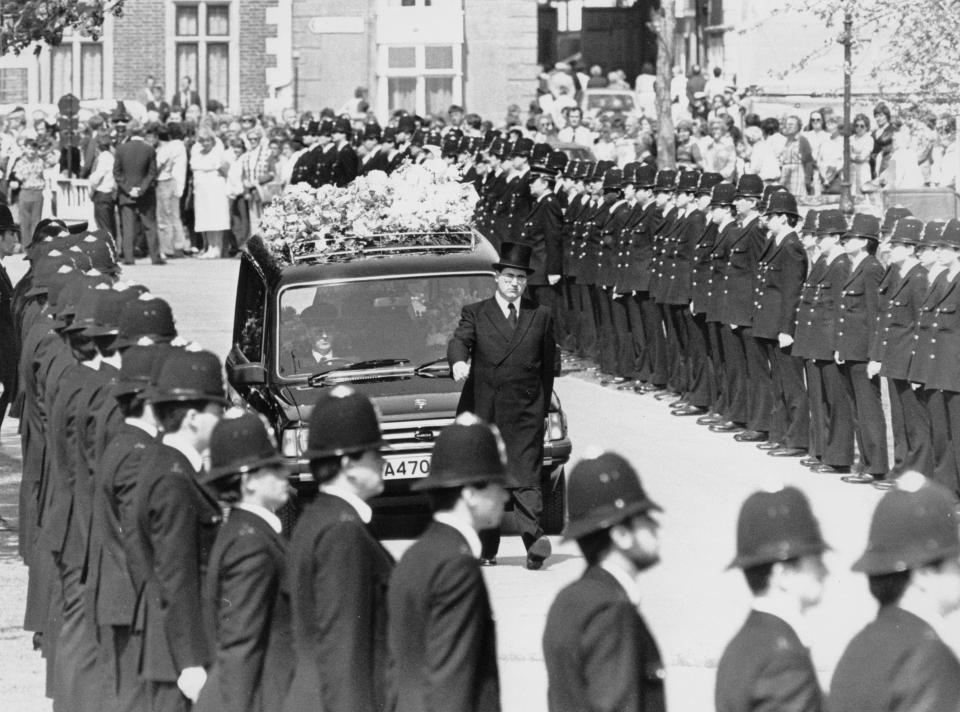  The Salisbury Cathedral funeral of Yvonne Fletcher who was murdered outside the Libyan People's Bureau in 1984