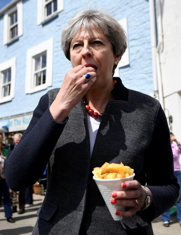  Theresa May's been well-fed in this campaign - chomping on chips and cheese