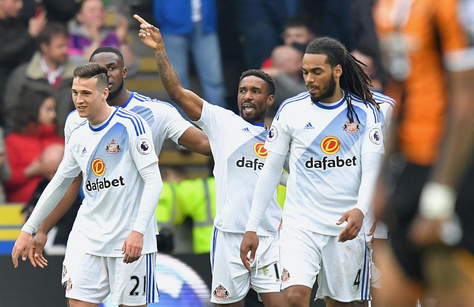 Jermain Defoe celebrates scoring, not for the first time this season, against Sunderland last weekend