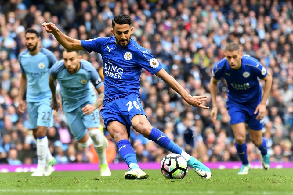 Riyad Mahrez touches the ball twice as he steps up for second-half penalty
