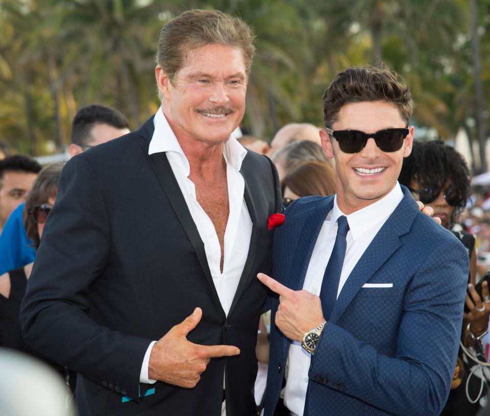  Zac poses with The Hoff, who was not a fan of the finished movie it seems