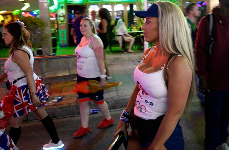  A group of women dressed as Team GB athletes hit the town complete with flags and sports visors