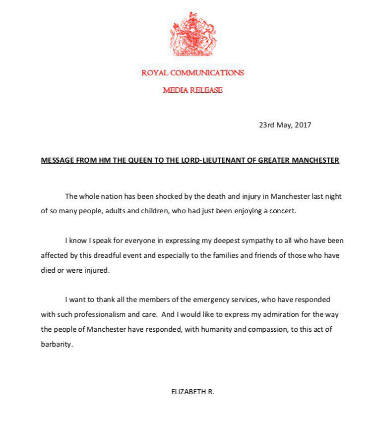  The Queen's statement today