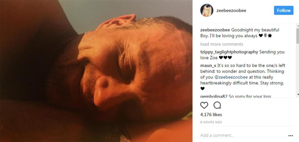  Following the funeral, Zoe posted a heartfelt goodbye to her other half