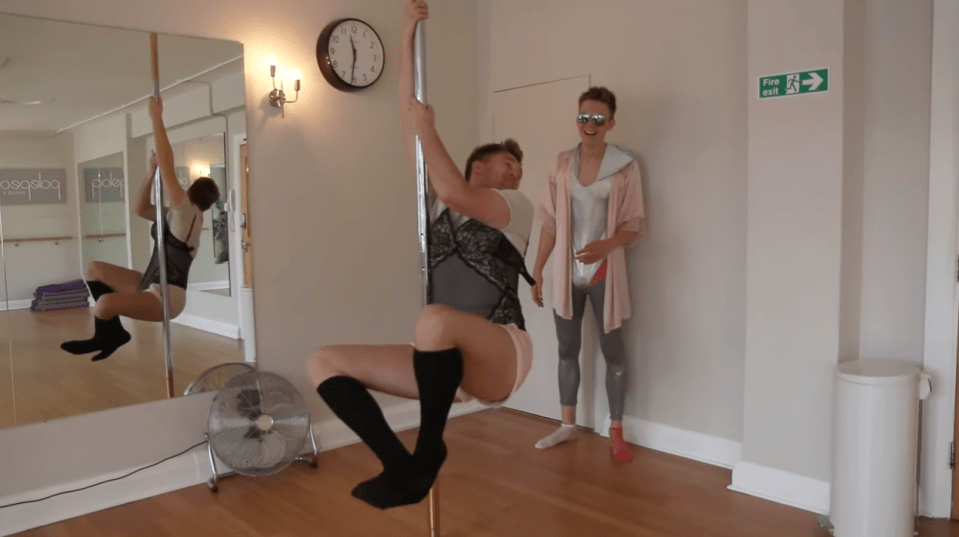 While Mikey manged to get more of "the chair" shape before falling on his behind
