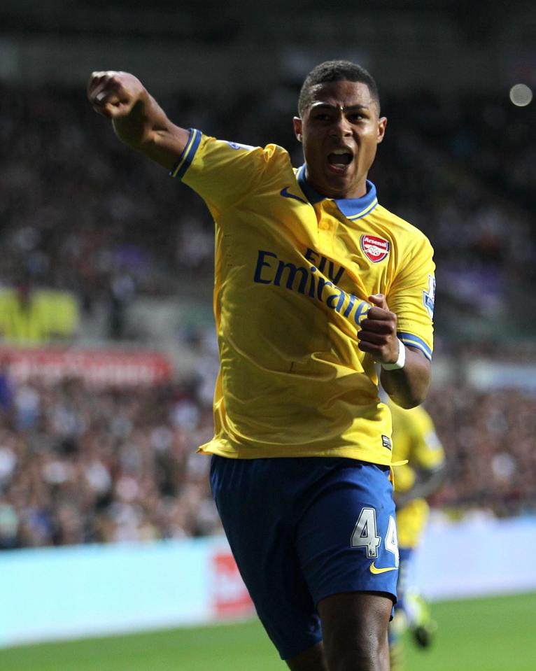 A young Serge Gnabry celebrates while at Arsenal, where he started his career