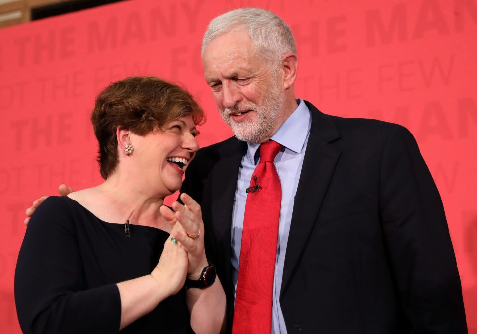 Shadow Foreign Secretary Emily Thornberry on stage with Jeremy Corbyn
