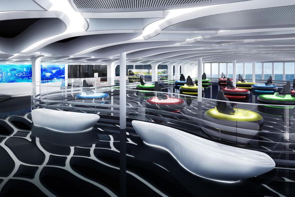 The hover craft bumper cars that are part of the entertainment zones 