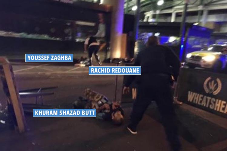 The three terrorists lie dead on the floor