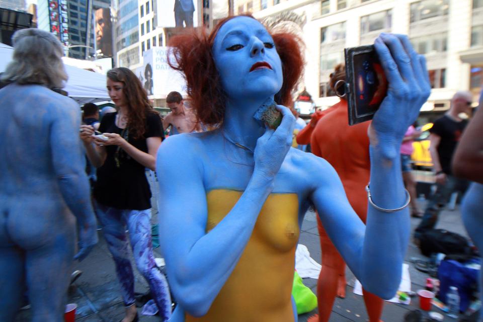 This woman makes sure her make-up is done right 