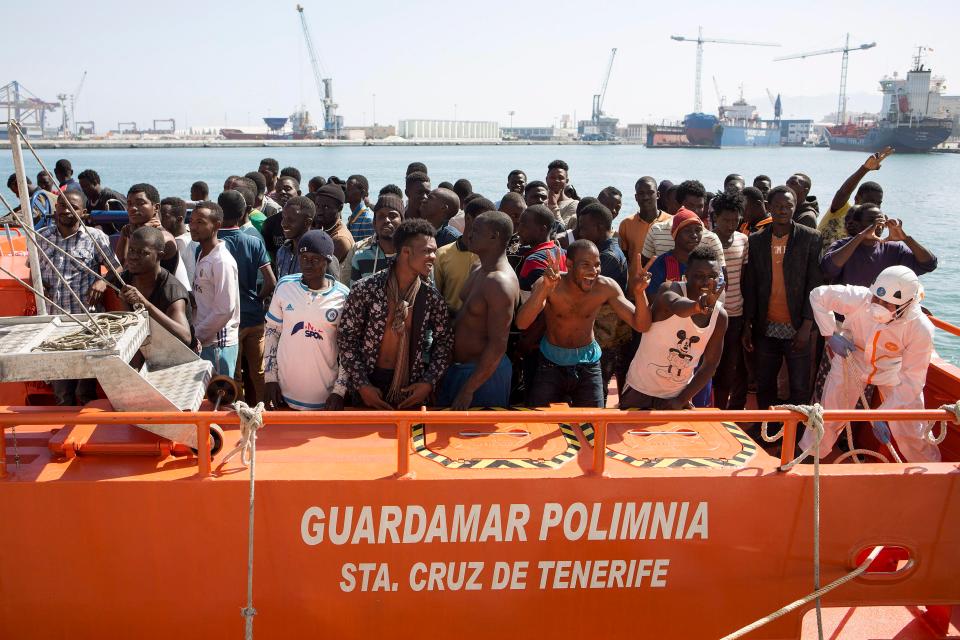 Migrants disembark upon at Malaga's port after they were rescued earlier this month. More and more migrants are believed to be heading to Europe via Spain