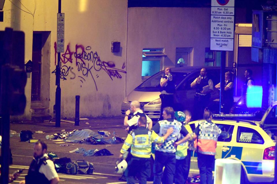 Bodies were strewn across the pavement amid fears people were killed when a van ploughed into pedestrians