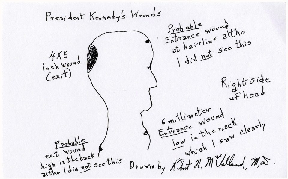  The explosive surgeons sketch which supports the theory that President Kennedy was shot by two men
