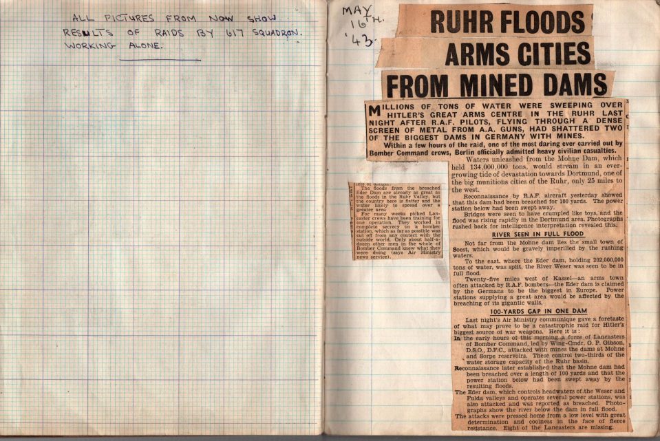  Sumpter's scrapbook also contained press reports of the Dambusters raid he took part in