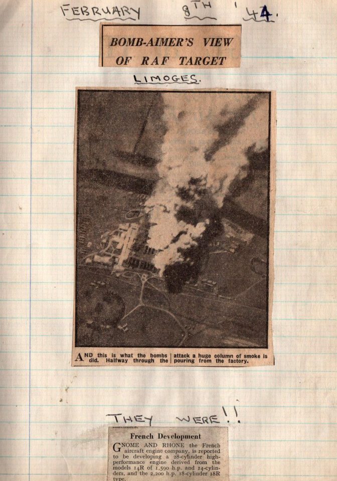  Another clipping in Sumpter's scrapbook shows the aftermath of a bomb attack on a target in France