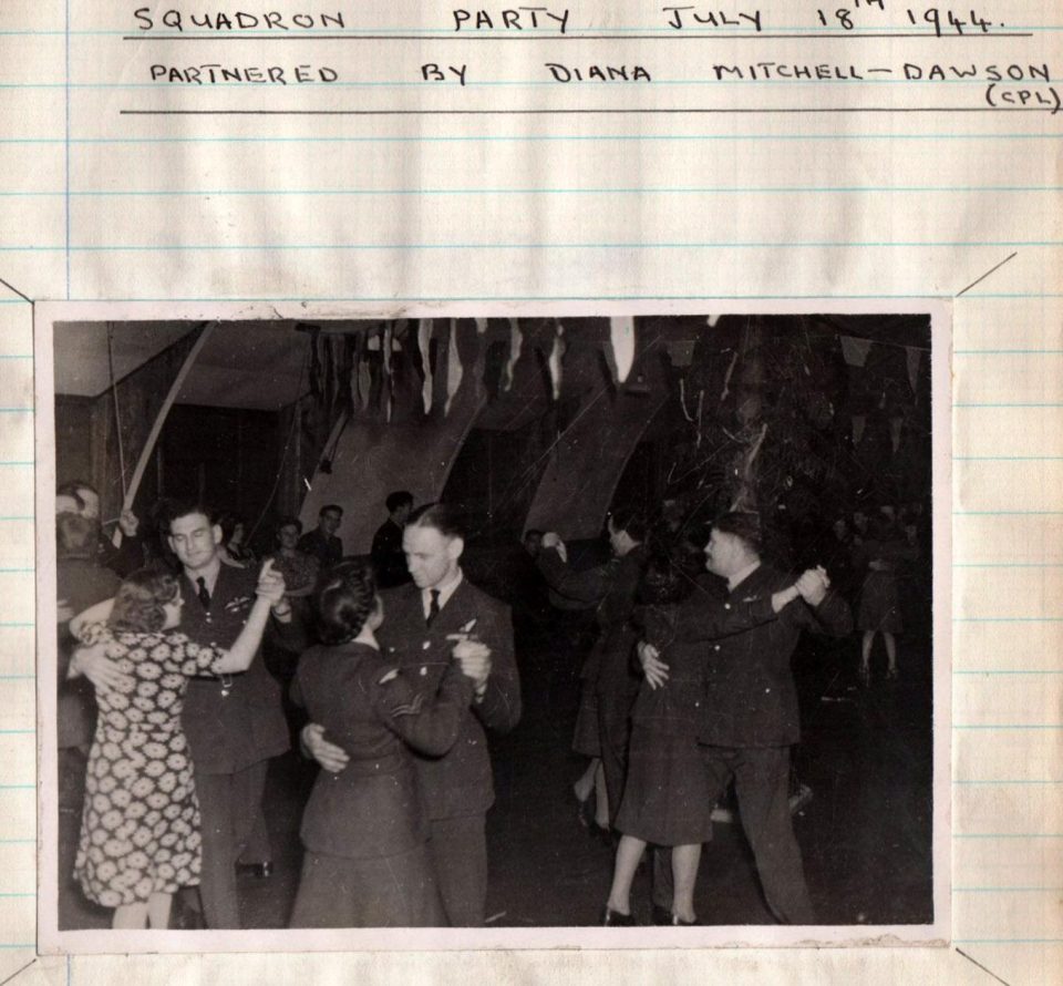  Hero Sumpter (centre) dances at a 617 squadron party in July 1944