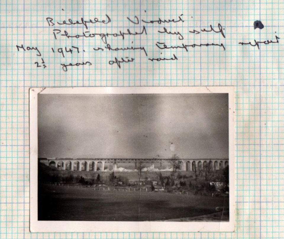  Sumpter took this picture of a viaduct that was bombed during the war on a visit in May 1947
