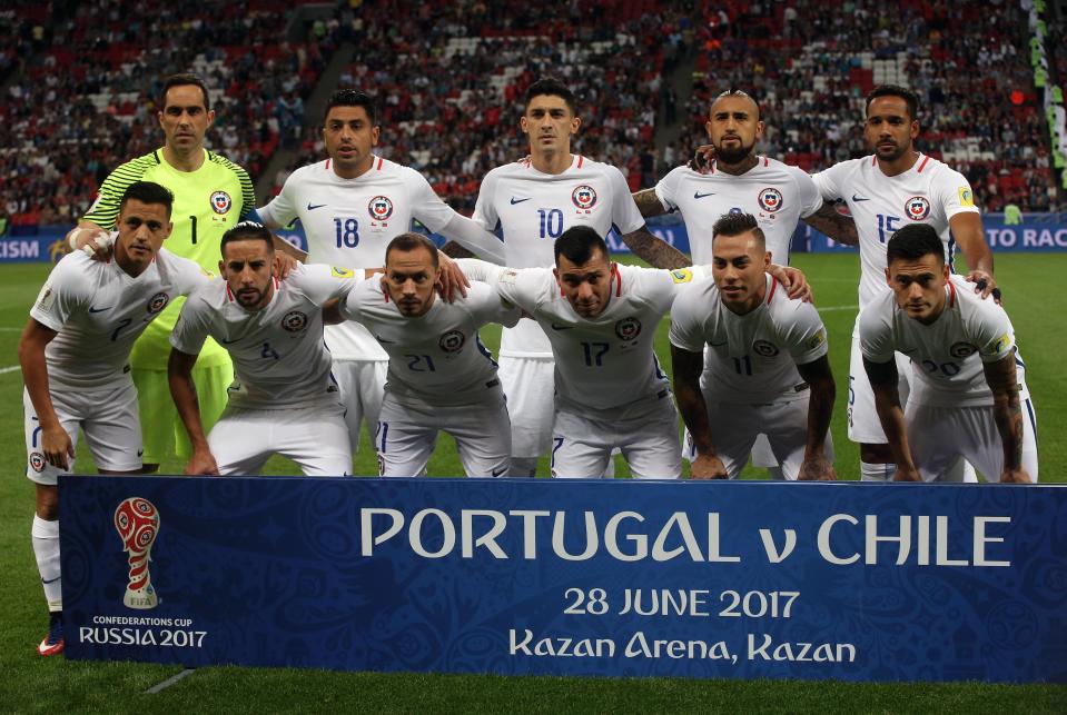  The Chile team pose before kick-off in Russia