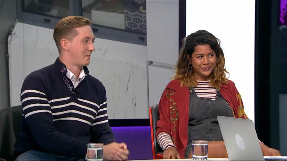 The presenter was angry guest Matt Kilcoyne (left) referenced the storm over his alleged chanting at Glastonbury