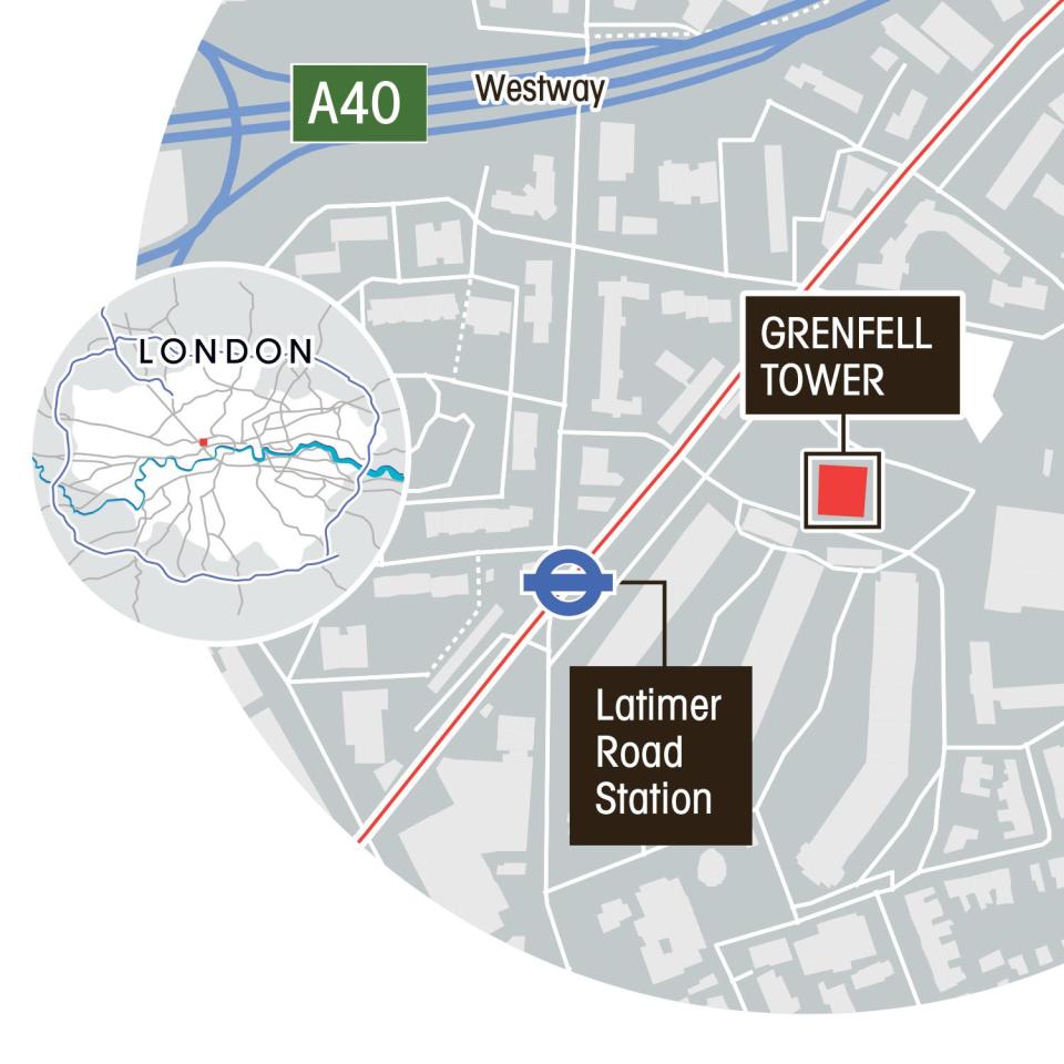 a map showing grenfell tower and latimer road station