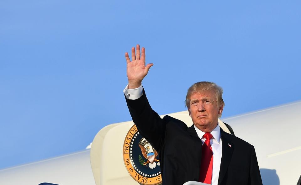  President Donald Trump boards Air Force One in New Jersey last night