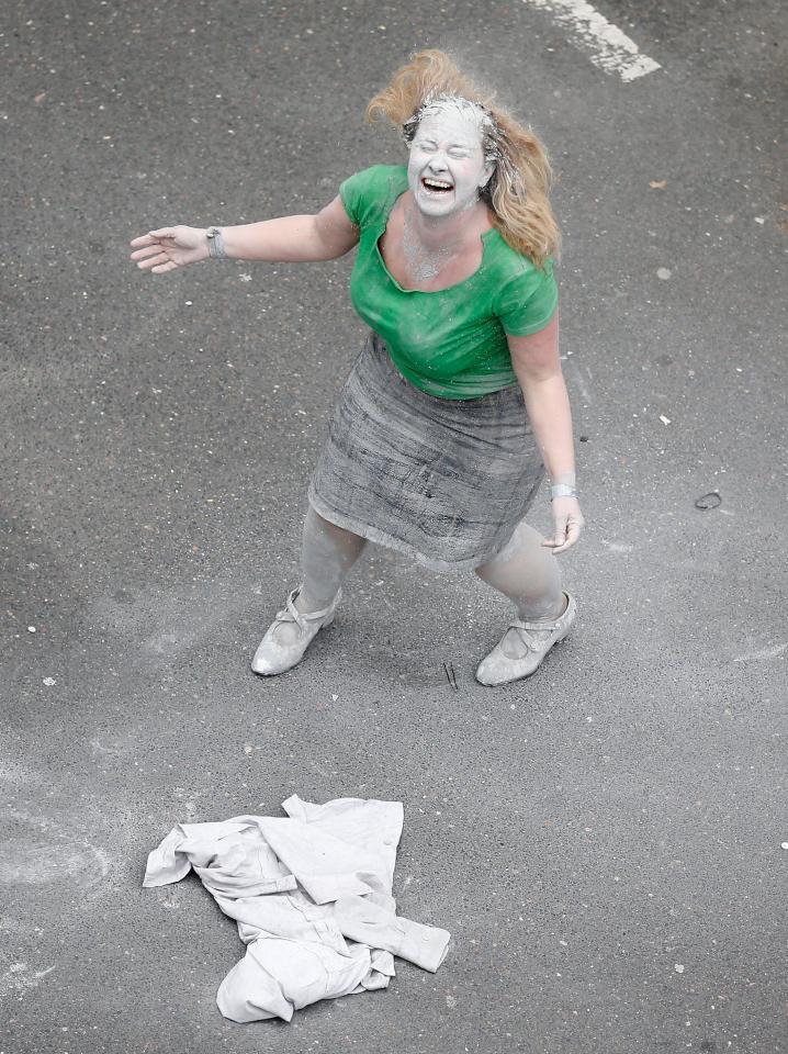 One woman was pictured shrieking in delight during the peaceful protest