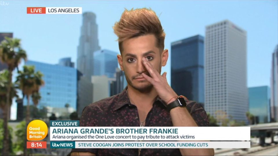  Ariana Grande's brother Frankie has been criticised by Good Morning Britain viewers for his 'fake' response to May's Manchester bombing