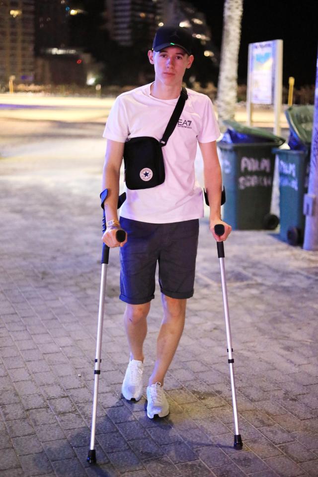 Jack Harlowe, 18 is now on crutches after his run in with Spanish cops 