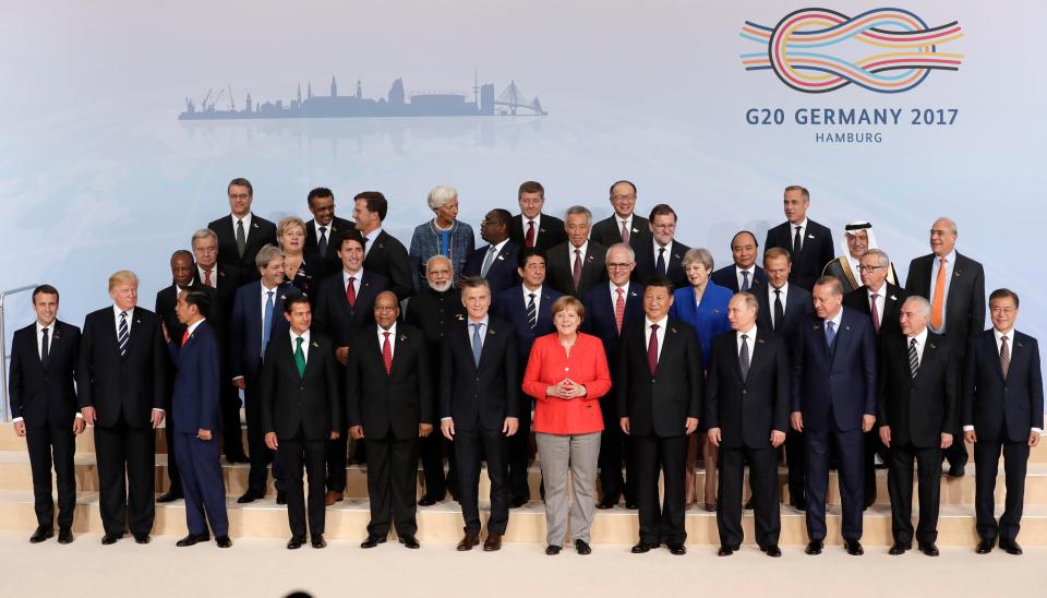  World leaders including Donald Trump (second from far left) and Vladimir Putin (fourth on the right) pictured at the G20 summit in Germany